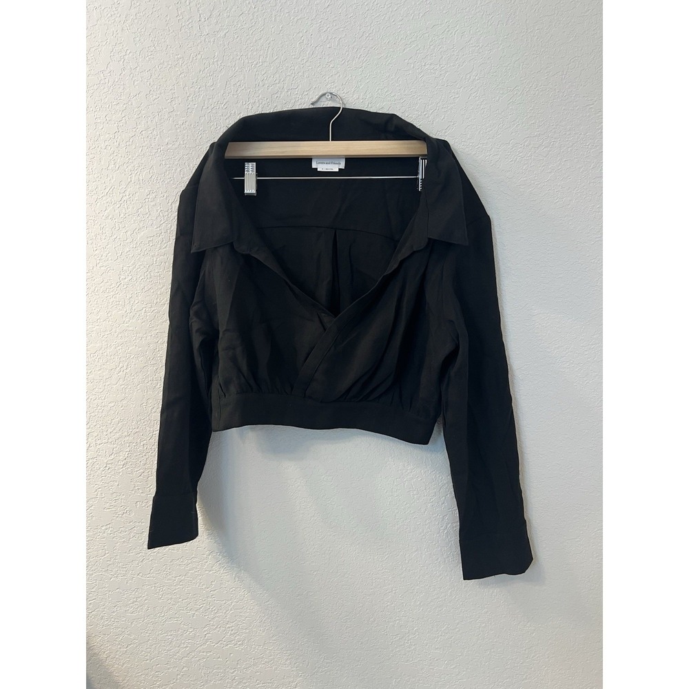 Lovers + Friends Womens Long Sleeves Cropped Blouse Black Size M